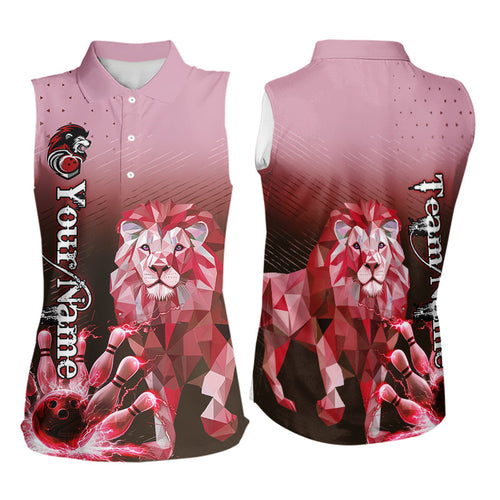 Red Lightning Lion Bowling Sleeveless Polo Shirt Custom Lion Bowling Team jerseys NQS9692