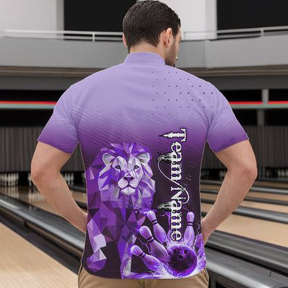 Purple Lightning Lion Bowling Polo, Quarter Zip Shirts for Men Custom Lion Bowling Team jerseys NQS9693