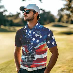 Red, White and Blue American Flag Golf Polo Shirts For Men Custom Patriotic Team Golf Shirt For Golfer NQS9695