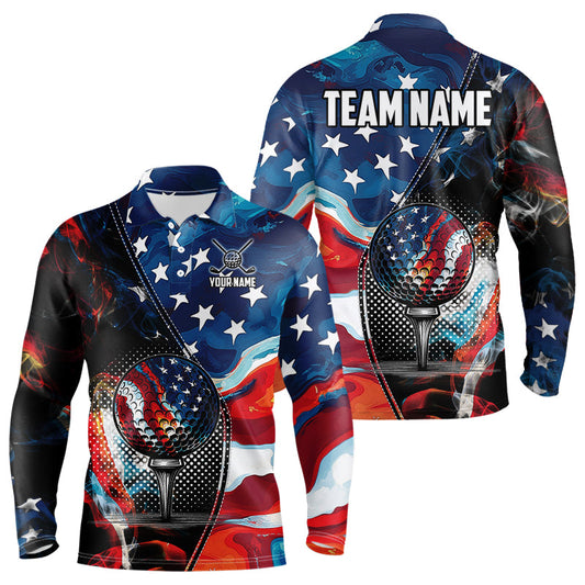 Red, White and Blue American Flag Golf Polo Shirts For Men Custom Patriotic Team Golf Shirt For Golfer NQS9695