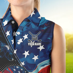 Red, White and Blue American Flag Women Sleeveless Polo Shirt Custom Patriotic Team Golf Shirt NQS9695