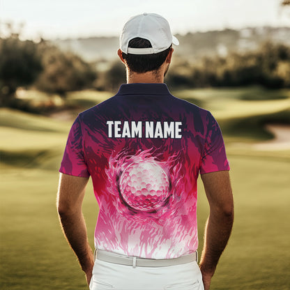 Funny Flamingo pink camo flame golf ball Mens Golf Polo Shirts Custom Flamingo Golf attire for men NQS9697