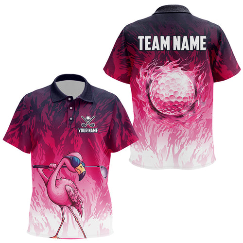 Funny Flamingo pink camo flame golf ball Kid Golf Polo Shirt Custom Golf tops for kid NQS9697