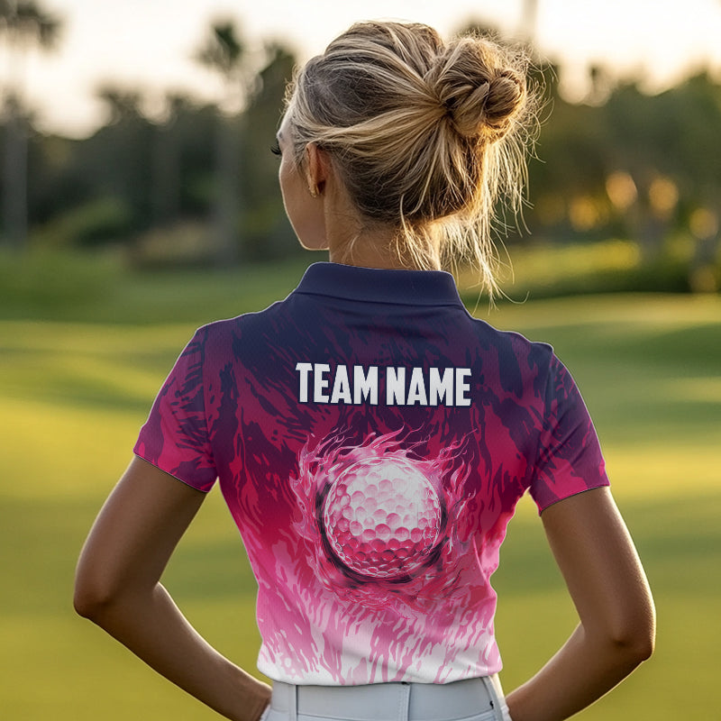 Funny Flamingo pink camo flame golf ball Women Golf Polo Shirts Custom Flamingo Golf attire for ladies NQS9697