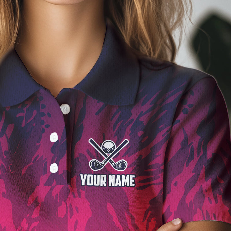 Funny Flamingo pink camo flame golf ball Women Golf Polo Shirts Custom Flamingo Golf attire for ladies NQS9697
