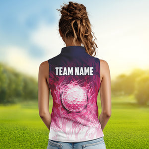 Funny Flamingo pink camo flame golf ball Women Golf  Sleeveless Polo Shirt Custom Ladies Golf tops NQS9697