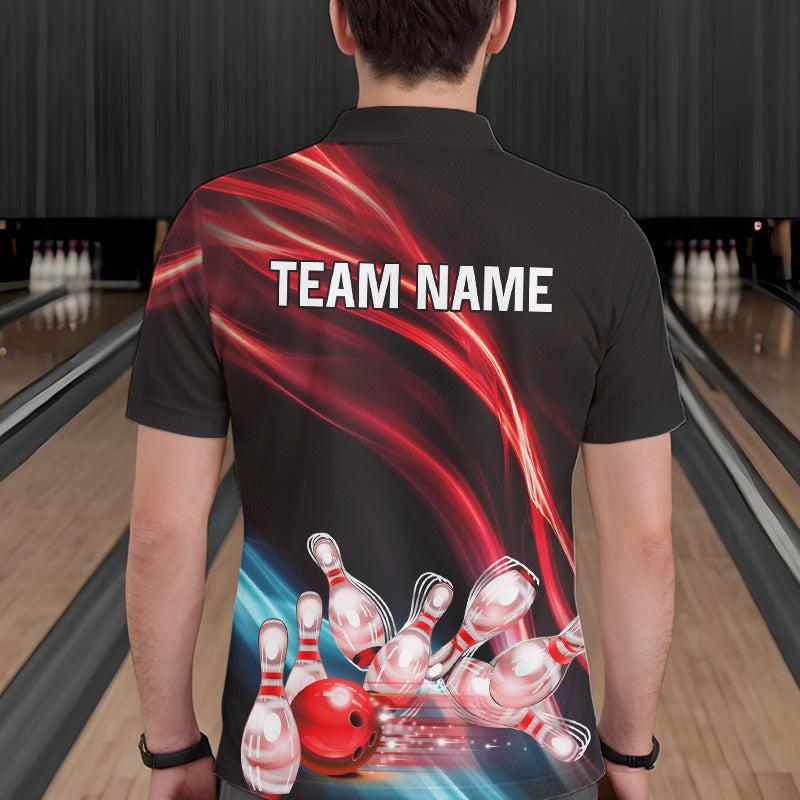 Custom Black and Red Mens bowling Polo, Quarter Zip Shirts, team bowling outfits for Men NQS9701