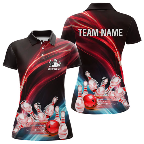 Custom Black and Red Women bowling Polo, Quarter Zip Shirts, team bowling outfits for women NQS9701