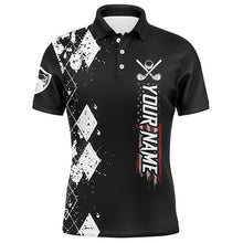 Load image into Gallery viewer, Black and white argyle plaid golf shirt mens golf clubs custom name mens polo golf apparel NQS5481