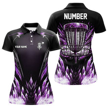 Load image into Gallery viewer, Icy purple Womens Disc golf polo shirts custom black disc golf basket jerseys, disc golf shirts NQS7633