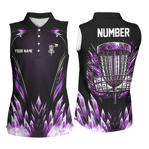Icy purple Women Disc golf sleeveless polo shirts custom black disc golf jerseys, disc golf shirts NQS7633
