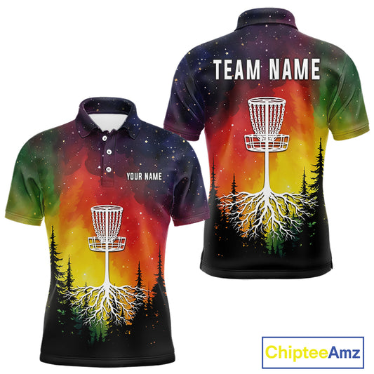 Colorful rainbow trees pattern Disc golf polo shirts for Mens Custom Disc Golf Clothing for Team  NQS10128