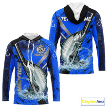 Load image into Gallery viewer, Blue Camo Salmon fishing custom Chinook Salmon sun protection long sleeve fishing shirts for Team NQS10132