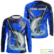Load image into Gallery viewer, Blue Camo Salmon fishing custom Chinook Salmon sun protection long sleeve fishing shirts for Team NQS10132