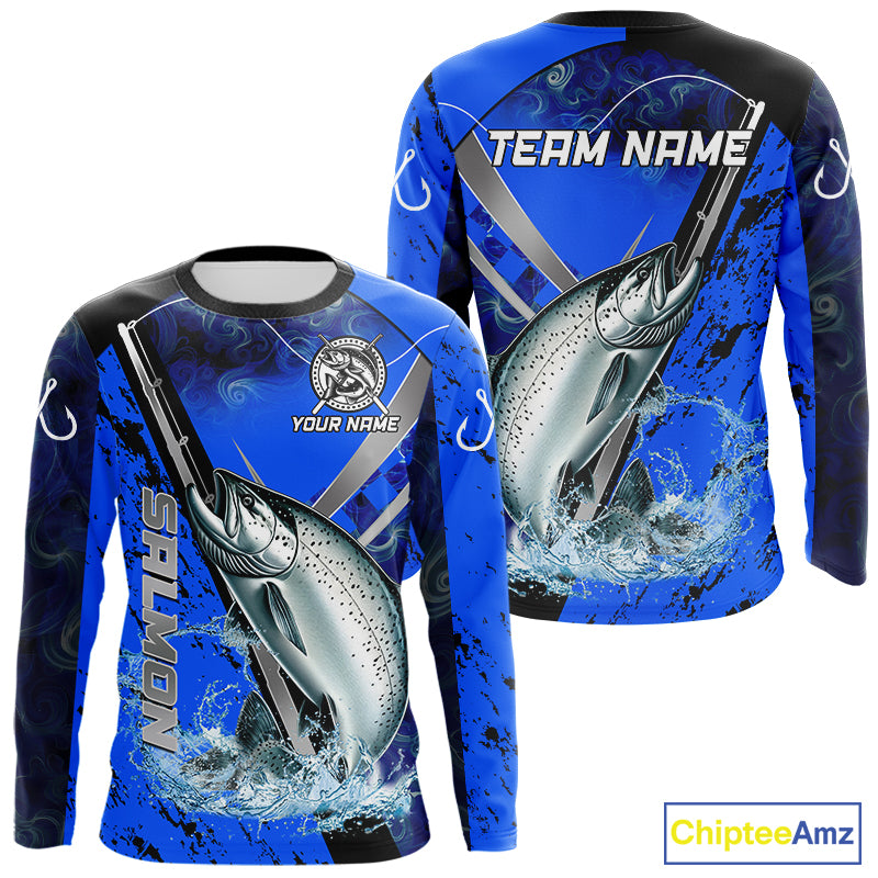 Blue Camo Salmon fishing custom Chinook Salmon sun protection long sleeve fishing shirts for Team NQS10132