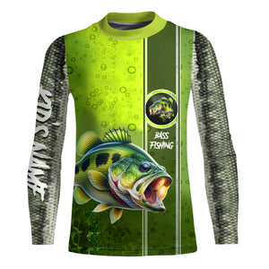 Largemouth Bass Green Scale Fishing UV protection custom name long sleeves Fishing shirts NQS603