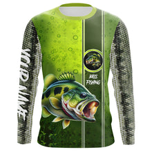Load image into Gallery viewer, Largemouth Bass Green Scale Fishing UV protection custom name long sleeves Fishing shirts NQS603