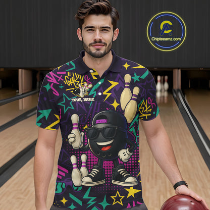 Funny Bowling shirts for Men custom purple graffiti pattern bowling team jerseys, gift for bowlers NQS10271
