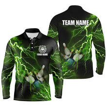 Load image into Gallery viewer, Mens polo bowling shirts Custom green lightning thunder Bowling Team Jersey, gift for team Bowlers NQS6146