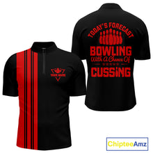 Load image into Gallery viewer, Black and Red retro Bowling shirts for men custom Today&#39;s forecast bowling with a chance of cussing NQS10452
