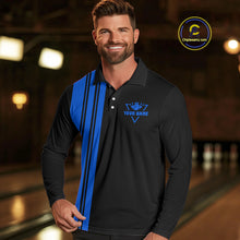 Load image into Gallery viewer, Black and Blue retro Bowling shirts for men custom Today's forecast bowling with a chance of cussing NQS10453