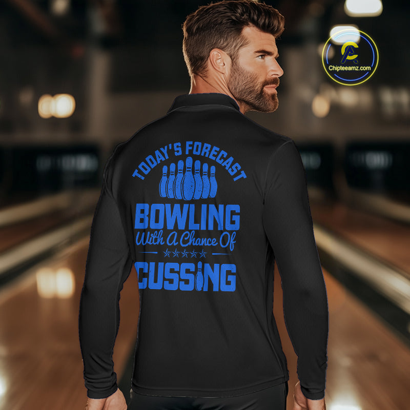 Black and Blue retro Bowling shirts for men custom Today's forecast bowling with a chance of cussing NQS10453