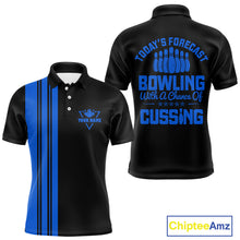 Load image into Gallery viewer, Black and Blue retro Bowling shirts for men custom Today's forecast bowling with a chance of cussing NQS10453