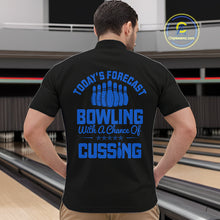 Load image into Gallery viewer, Black and Blue retro Bowling shirts for men custom Today's forecast bowling with a chance of cussing NQS10453