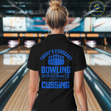 Load image into Gallery viewer, Black &amp; Blue retro Bowling shirts for Women custom Today's forecast bowling with a chance of cussing NQS10453