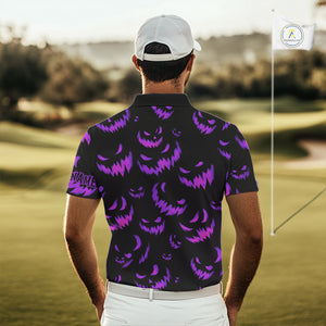 Purple and Black Halloween Pattern Funny Skull Golf polo shirt for men Custom Halloween Mens golf top NQS10663