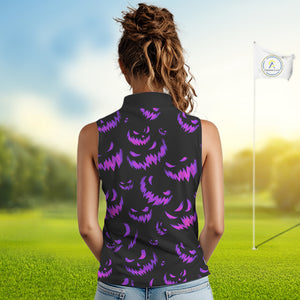 Purple and Black Halloween Pattern Funny Skull Golf sleeveless polo shirt Custom Halloween golf top NQS10663