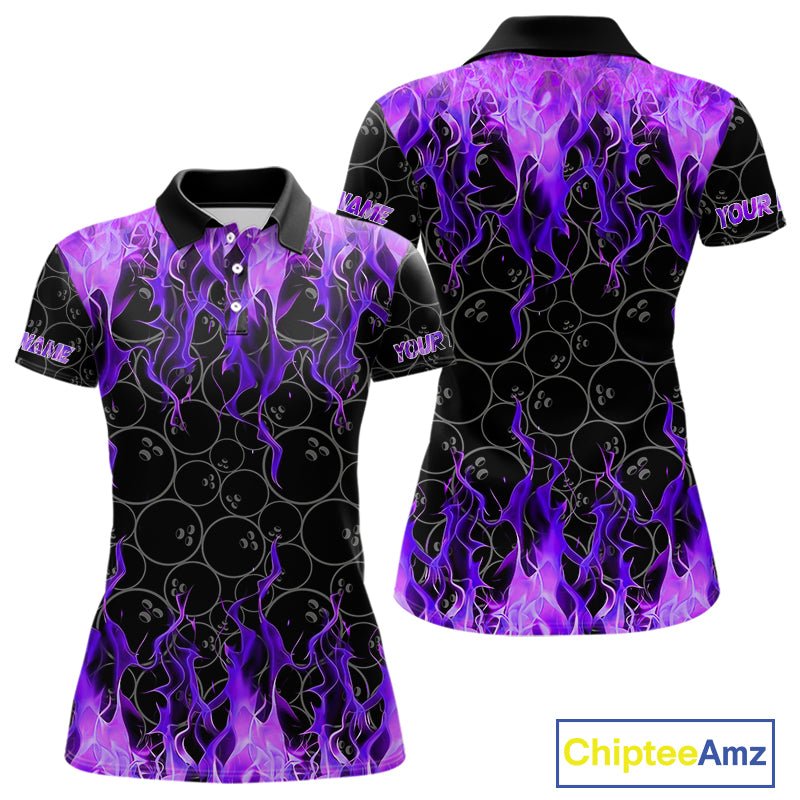 Black and Purple Flame camo Women bowling shirts Custom Flame Bowling Shirt Team Bowling Jersey NQS10666