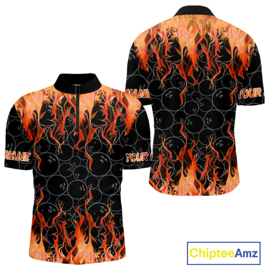 Black and Orange Flame camo Men bowling shirts Custom Flame Bowling Shirt Team Bowling Jersey NQS10667