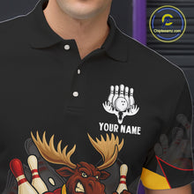 Load image into Gallery viewer, Black and Red Funny Moose Bowling Team Polo, Quarter Zip Shirts For Men Custom bowling jerseys men NQS11064