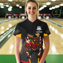 Load image into Gallery viewer, Black and Red Funny Moose Bowling shirts for women Custom polo, quarter zip bowling outfits for women NQS11064