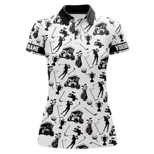 Load image into Gallery viewer, Black and White Golf icons pattern Womens Golf Polo Shirts custom female golf attire women golf gifts NQS9187
