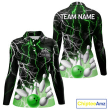 Load image into Gallery viewer, Women's bowling Polo, Quarter Zip shirts Custom Green lightning thunder team bowling league jerseys NQS11262