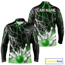 Load image into Gallery viewer, Men's bowling Polo, Quarter Zip shirts Custom Green lightning thunder team bowling league jerseys NQS11262
