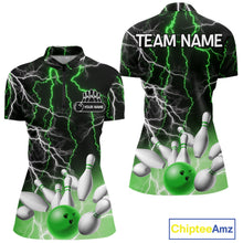 Load image into Gallery viewer, Women's bowling Polo, Quarter Zip shirts Custom Green lightning thunder team bowling league jerseys NQS11262
