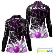 Load image into Gallery viewer, Women's bowling Polo, Quarter Zip shirts Custom Purple lightning thunder team bowling league jerseys NQS11263