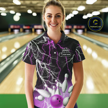 Load image into Gallery viewer, Women's bowling Polo, Quarter Zip shirts Custom Purple lightning thunder team bowling league jerseys NQS11263