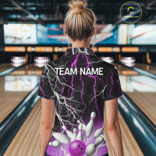 Load image into Gallery viewer, Women's bowling Polo, Quarter Zip shirts Custom Purple lightning thunder team bowling league jerseys NQS11263