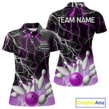 Load image into Gallery viewer, Women's bowling Polo, Quarter Zip shirts Custom Purple lightning thunder team bowling league jerseys NQS11263