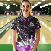 Load image into Gallery viewer, Women's bowling Polo, Quarter Zip shirts Custom Purple lightning thunder team bowling league jerseys NQS11263
