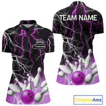 Load image into Gallery viewer, Women's bowling Polo, Quarter Zip shirts Custom Purple lightning thunder team bowling league jerseys NQS11263