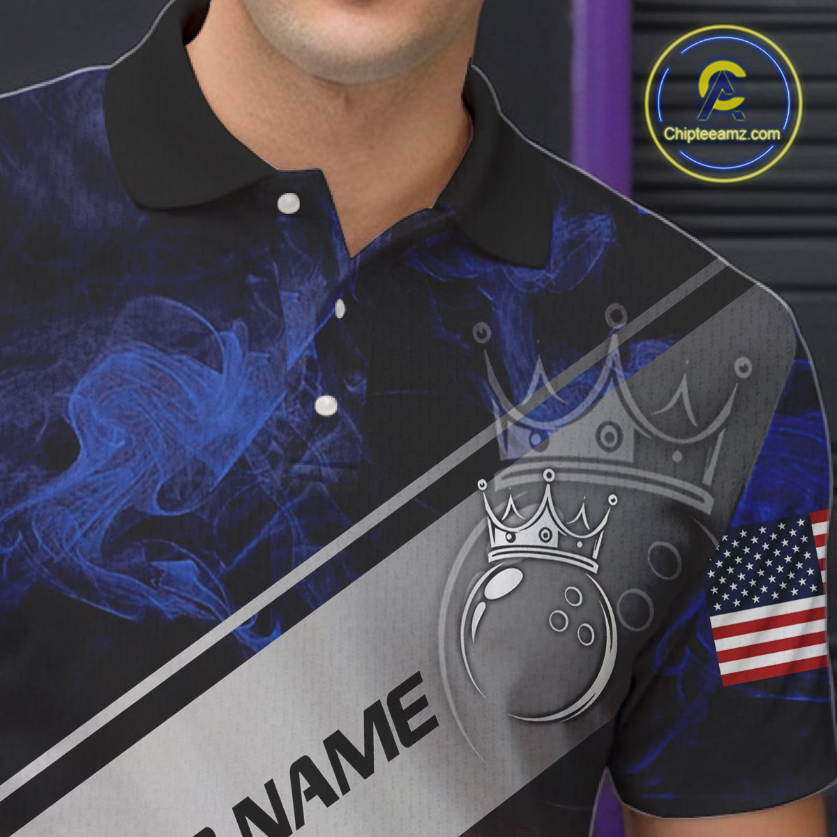 Red, White & Blue Smoke American Flag Bowling shirts For men Custom patriotic Team bowling jersey NQS11269