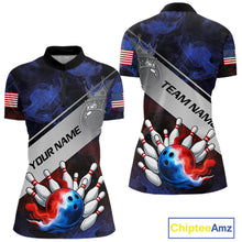 Load image into Gallery viewer, Red, White &amp; Blue Smoke American Flag Bowling shirts For Women Custom patriotic Team bowling jersey NQS11269