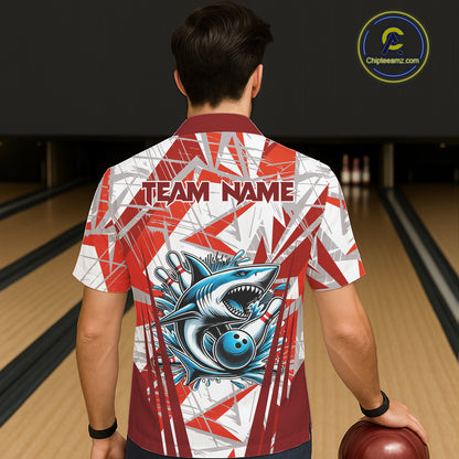 Red and White Camo Shark Bowling Team Hawaiian shirts Custom Shark Bowling button up Shirt NQS11472
