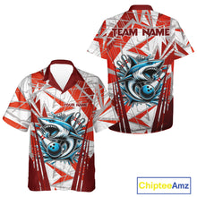 Load image into Gallery viewer, Red and White Camo Shark Bowling Team Hawaiian shirts Custom Shark Bowling button up Shirt NQS11472