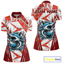 Load image into Gallery viewer, Red and White Camo Shark Bowling Team Shirt For Women Custom Shark Bowling Polo, Quarter Zip Shirt NQS11472